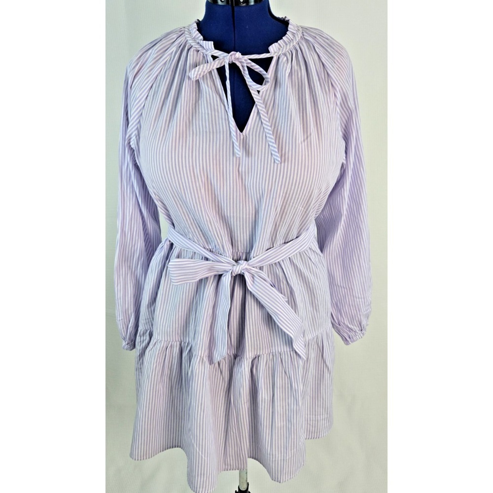 Eloquii women's purple striped cotton tiered belted shift mid dress size 14/18 - Picture 1 of 4